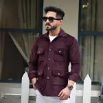 Wine Corduroy Hunting Shacket | Premium Men's Outerwear | Classic Shirt-Jacket Design | Comfortable Cotton Corduroy | Size 36-44